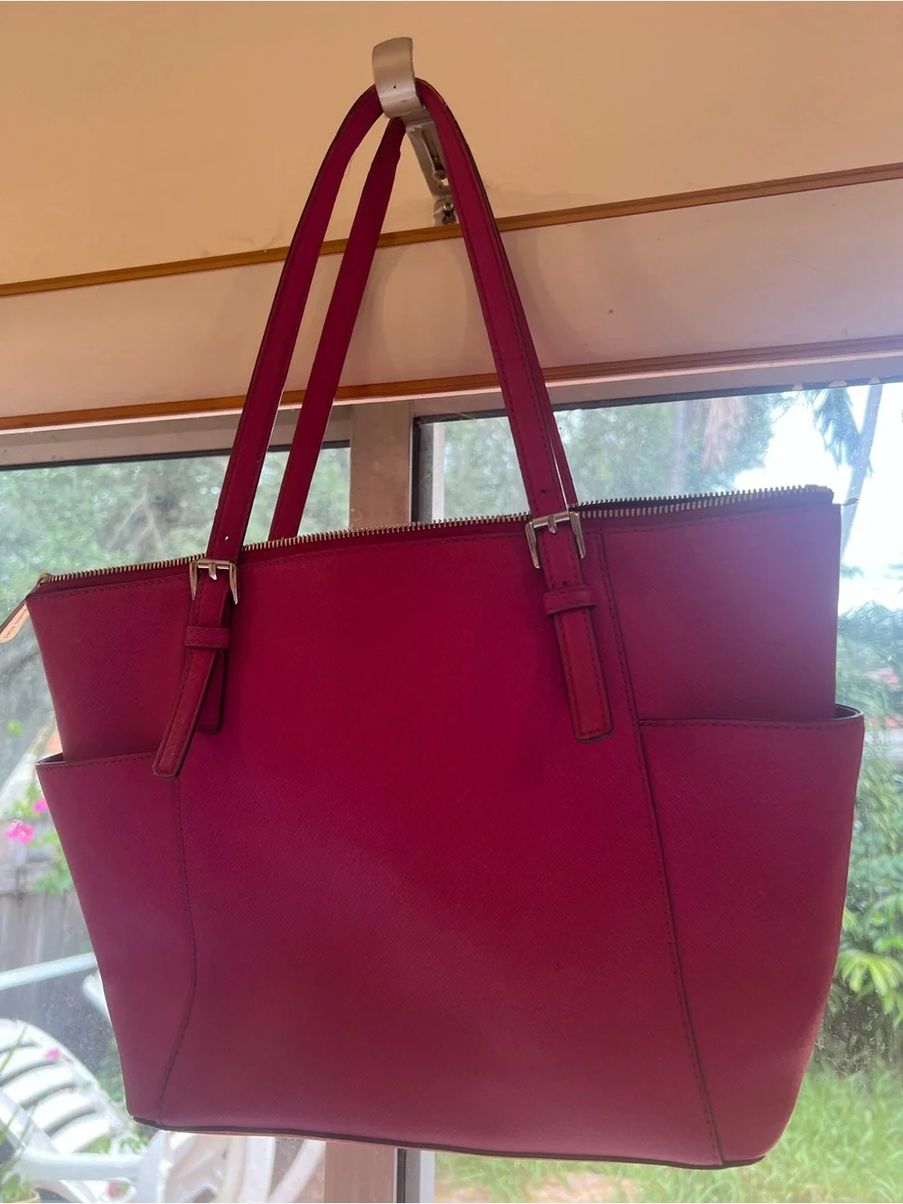 Michael Kors Pink Leather Tote with Gold Logo Charm